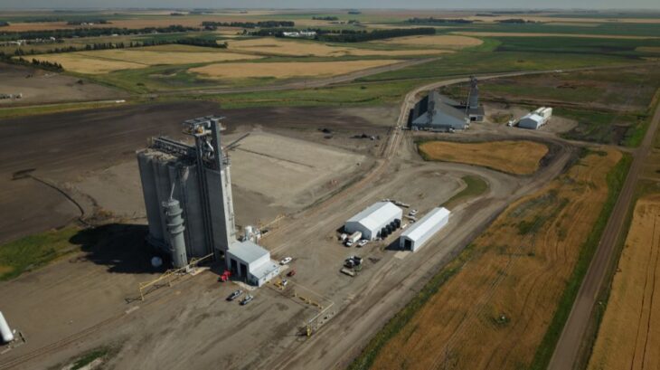 Aerial image of a grain facility,